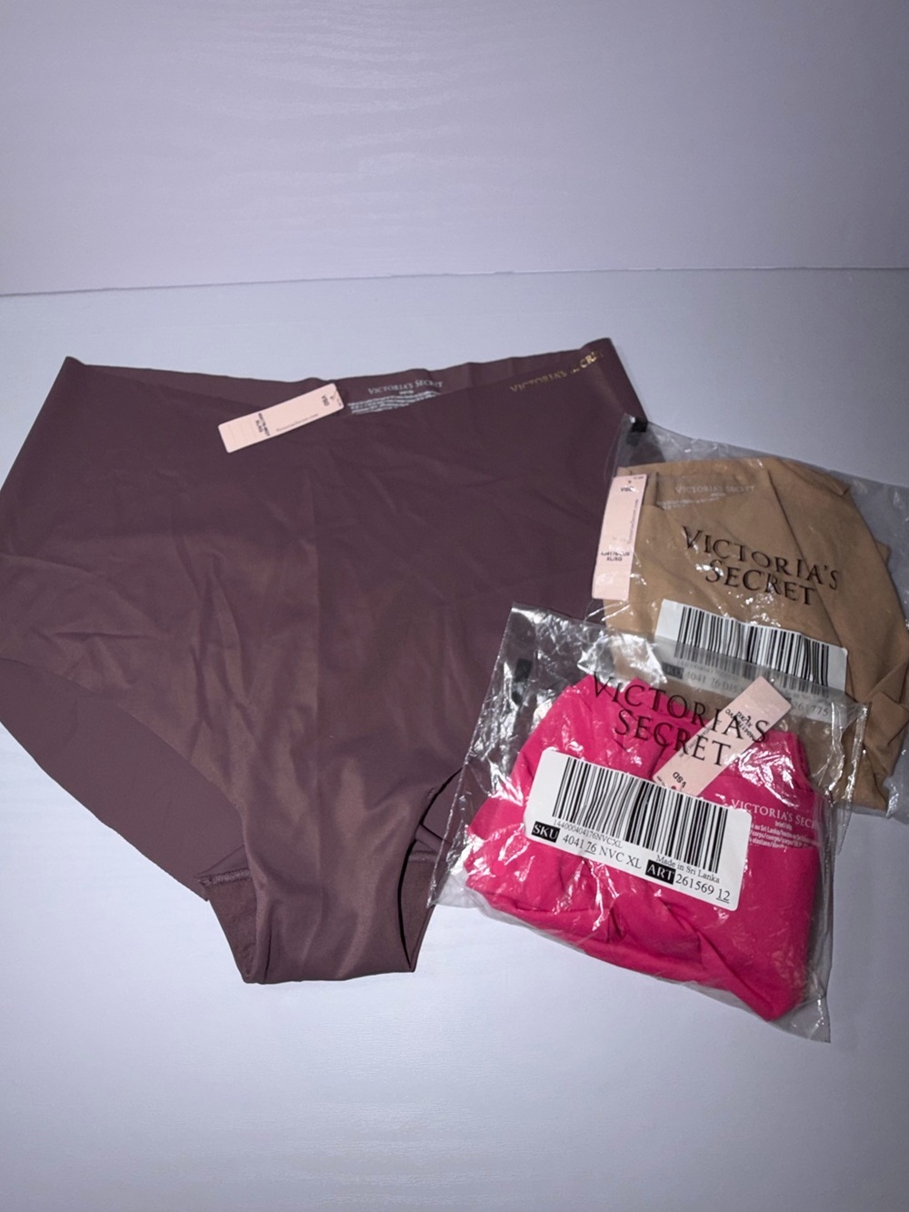 3 Pair Bundle Victoria's Secret Seamless Briefs - Mauve Plum with Gold Logo